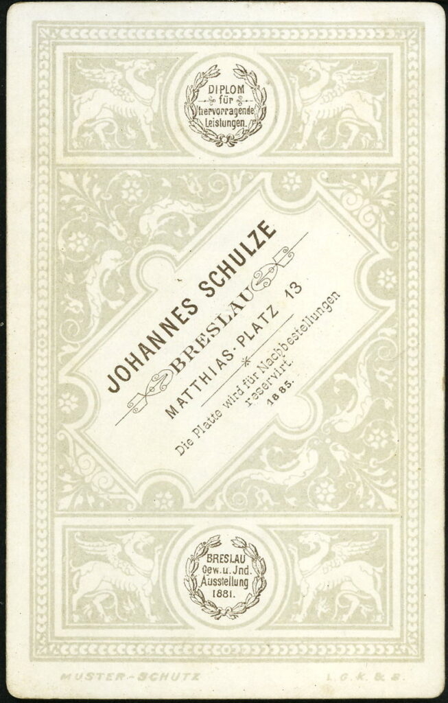 Johannis Schulze
Matthias-Platz 13, Breslau
1885