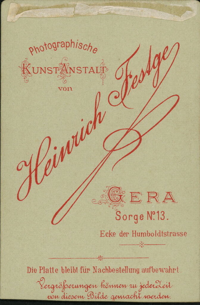 Heinrich Festge
Sorge 13, Gera