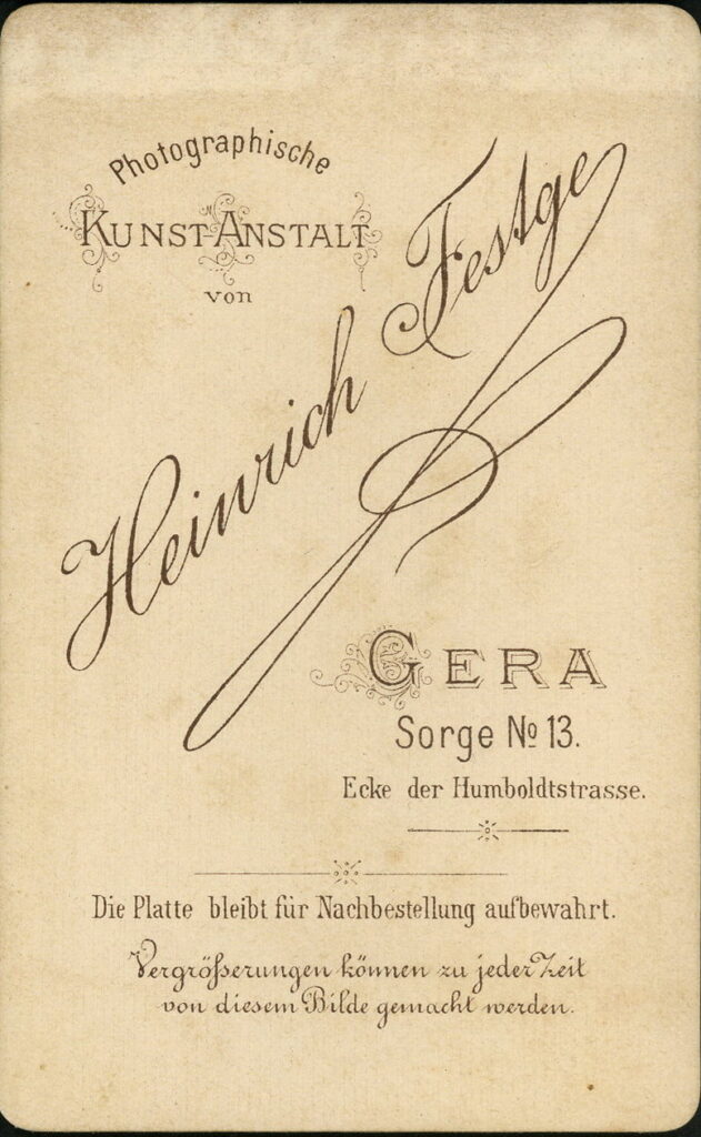 Heinrich Festge
Sorge 13, Gera