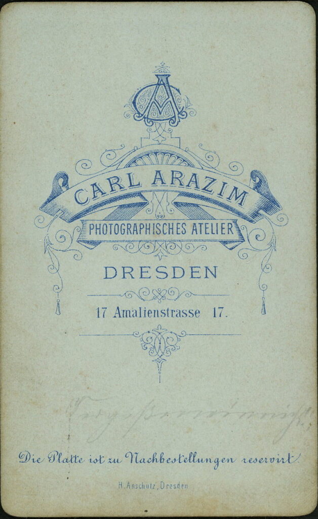 Carl Arazim
Amelienstraße 17, Dresden
1880