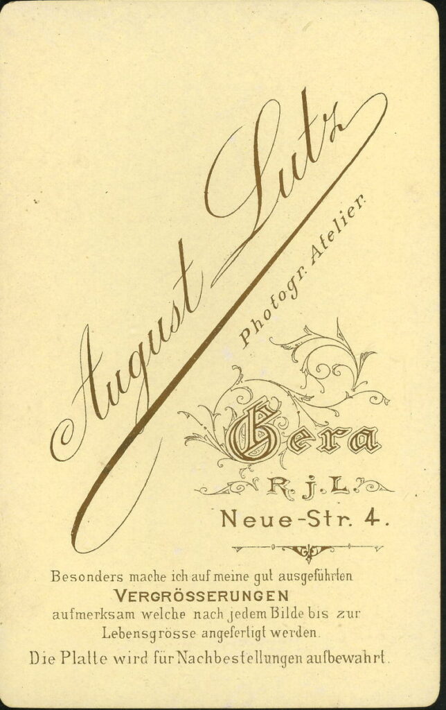 August Lutz
Neuen-Straße 4, Gera R.j.L