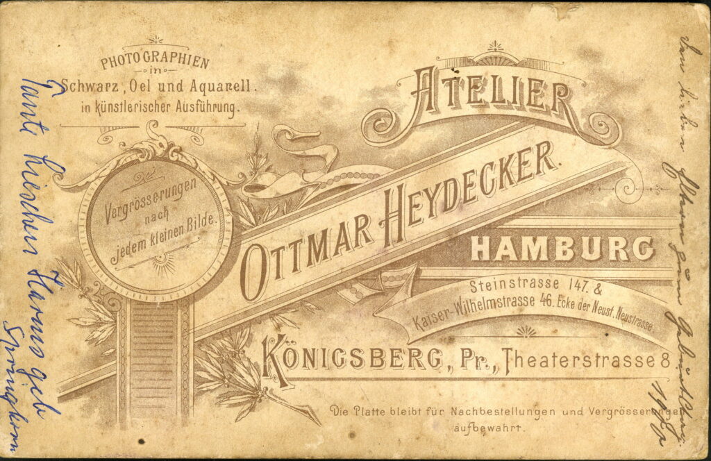 Ottmar Heydecker Steinstraße 147, Hamburg Kaiser-Wilhelmstraße 46, Hamburg Theaterstraße 8, Königsberg Pr. 1900