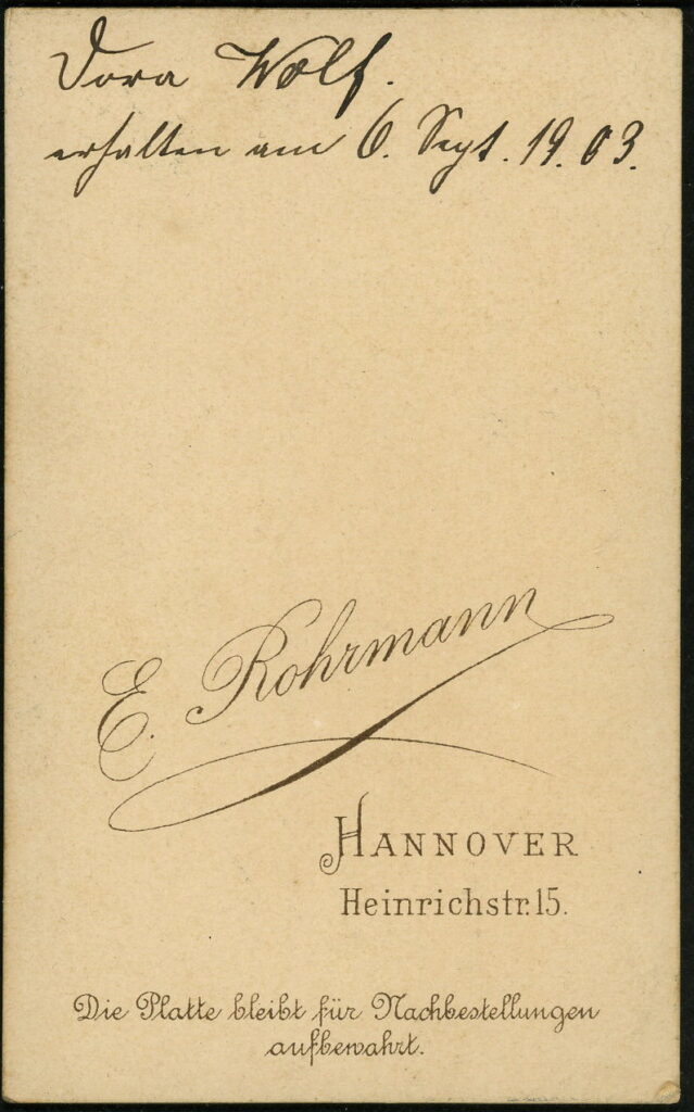 E. Rohrmann Heinrichstraße 15, Hannover 1903