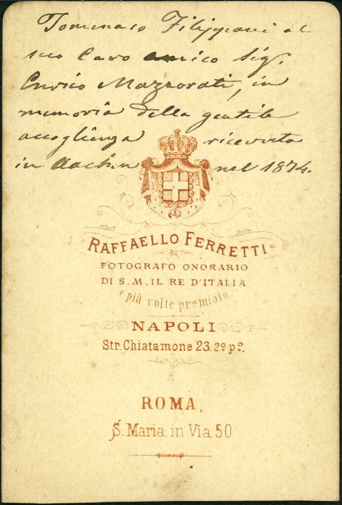Raffaello Ferretti, Str. Chiatamone 23, Napoli S. Maria in Via 50, Roma 1874