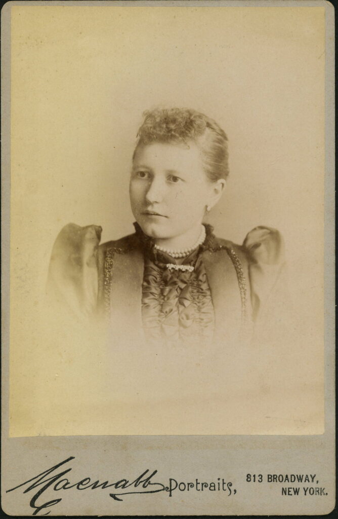 A monochrome photographic portrait from between 1865 and the 1920s taken by Macnabb, 813 Broadway, New York