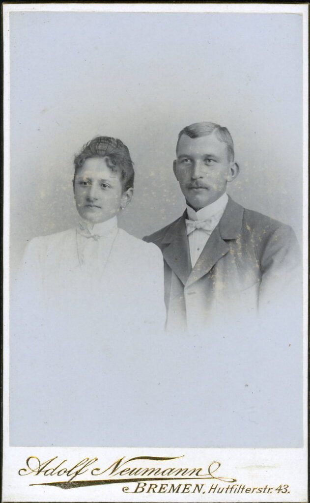A monochrome photographic portrait from between 1865 and the 1920s taken by Adolf Neumann, Hutfilterstraße 43, Bremen