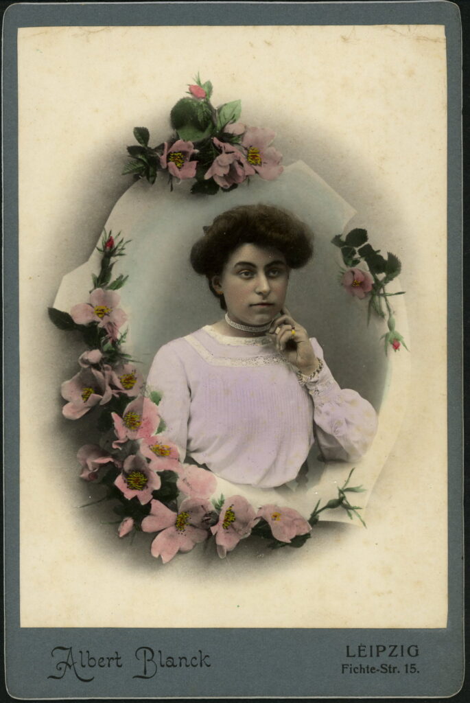 A monochrome photographic portrait from between 1865 and the 1920s taken by Albert Blanck, Fichte-Straße 15, Leipzig