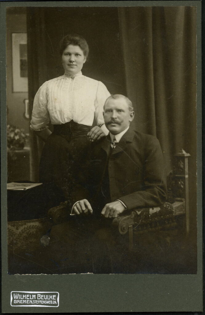 A monochrome photographic portrait from between 1865 and the 1920s taken by Wilhelm Beulke, Steffensweg 24, Bremen