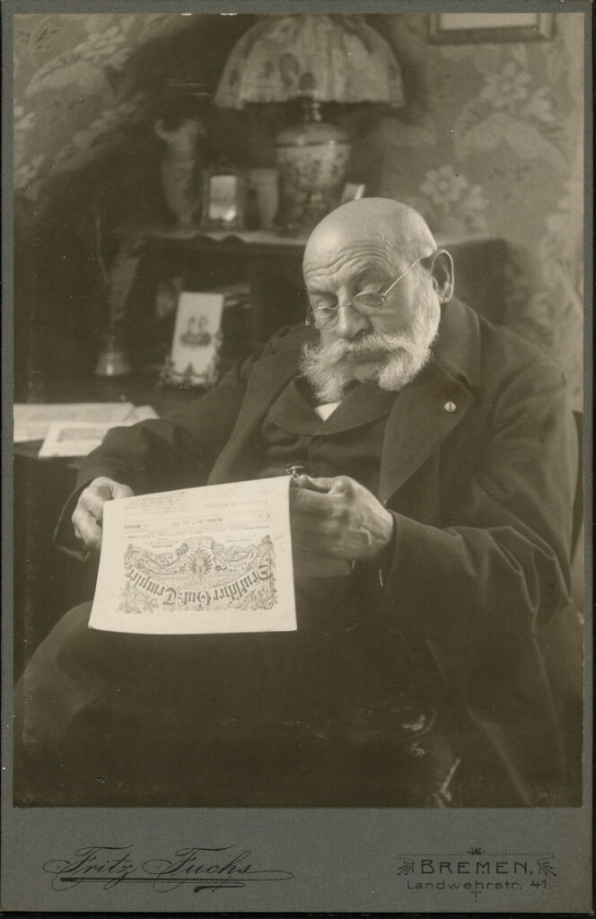 A monochrome photographic portrait from between 1865 and the 1920s taken by Fritz Fuchs, Landwehrstraße 41, Bremen