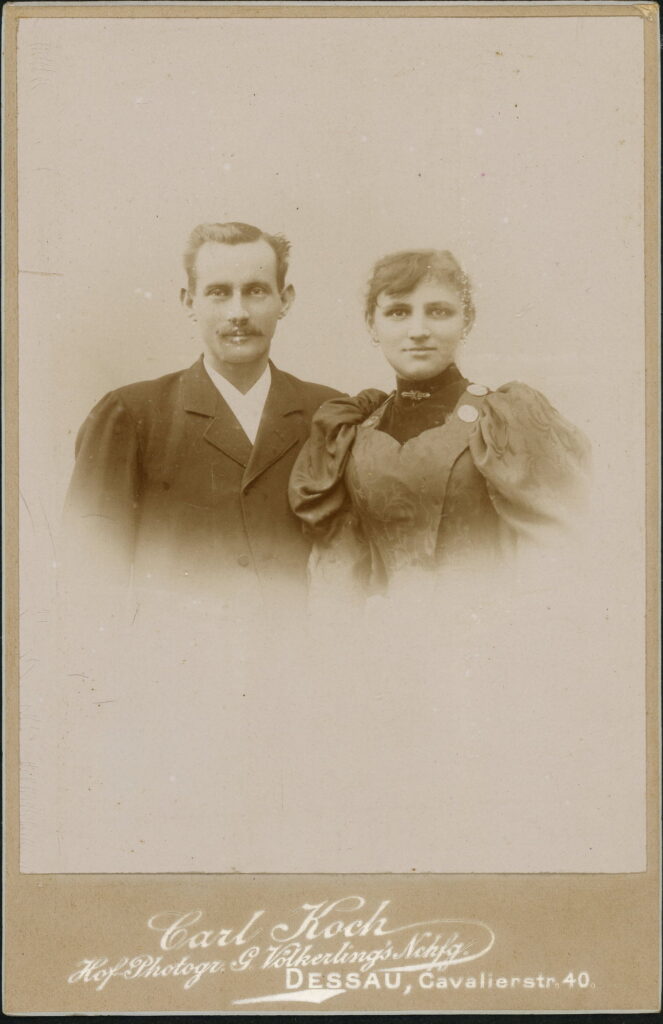 A monochrome photographic portrait from between 1865 and the 1920s taken by Carl Koch, formerly G. Volkerling, Cavalierstraße 40, Dessau