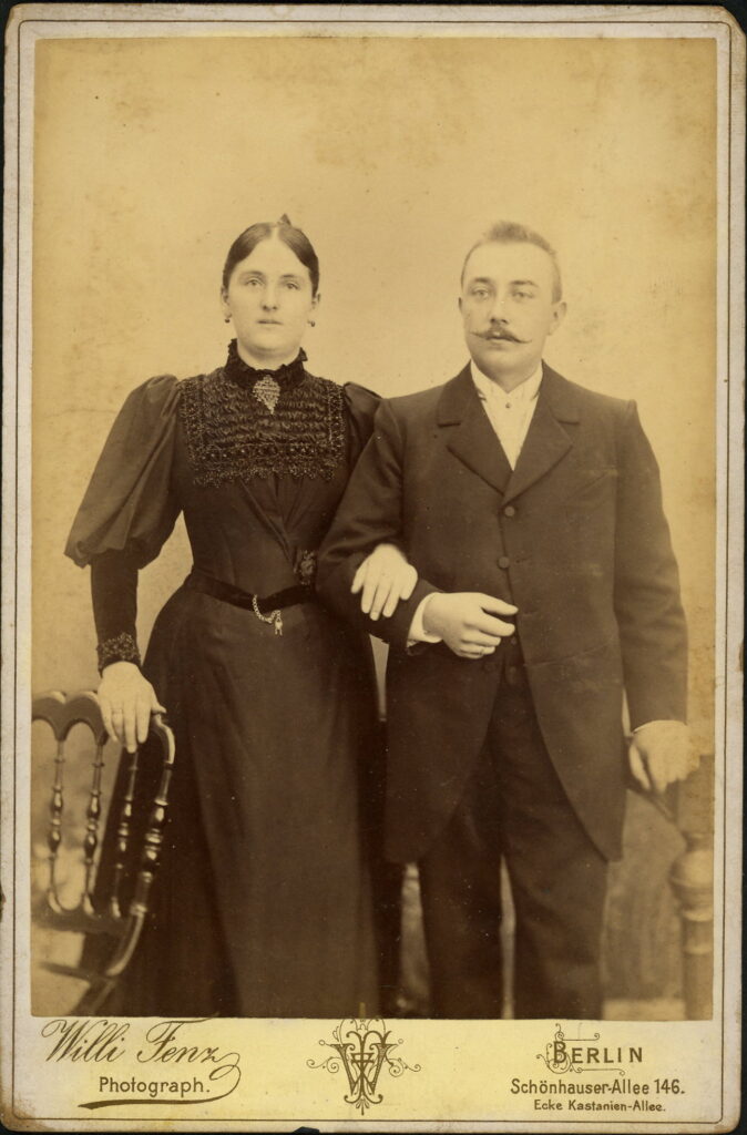 A monochrome photographic portrait from between 1865 and the 1920s taken by Willi Fenz, Schönhauser-Allee 146, Berlin