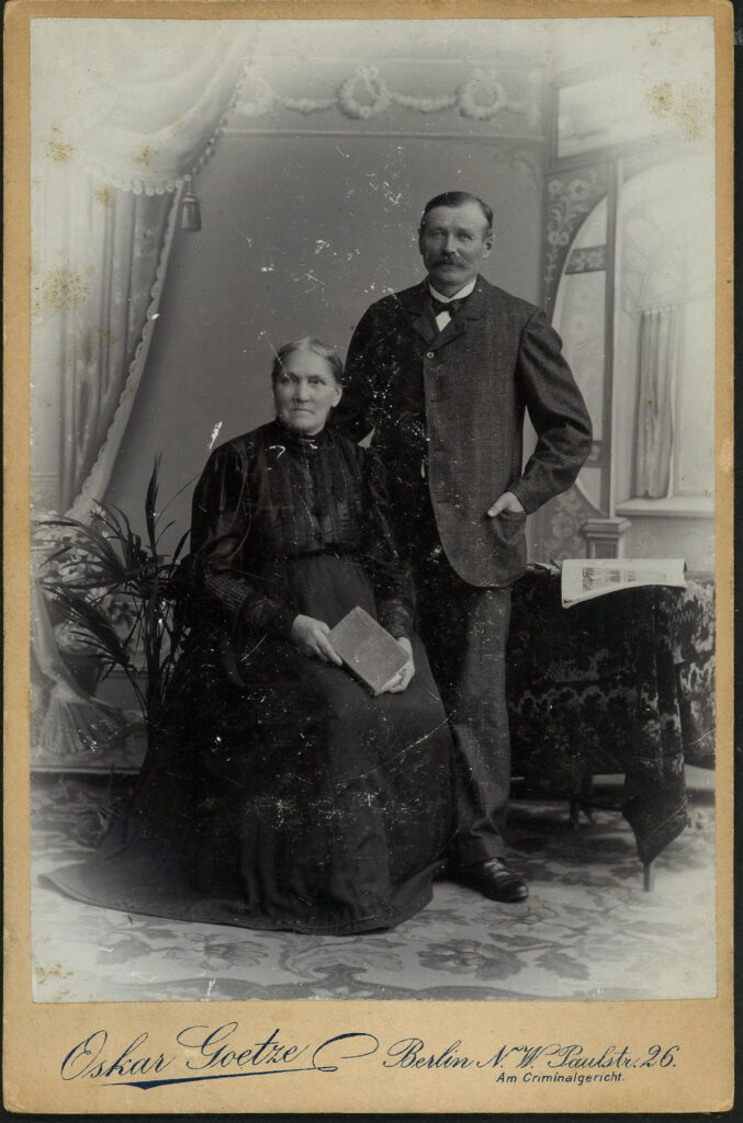 A monochrome photographic portrait from between 1865 and the 1920s taken by Oskar Goetze, Paulstraße 26, Berlin