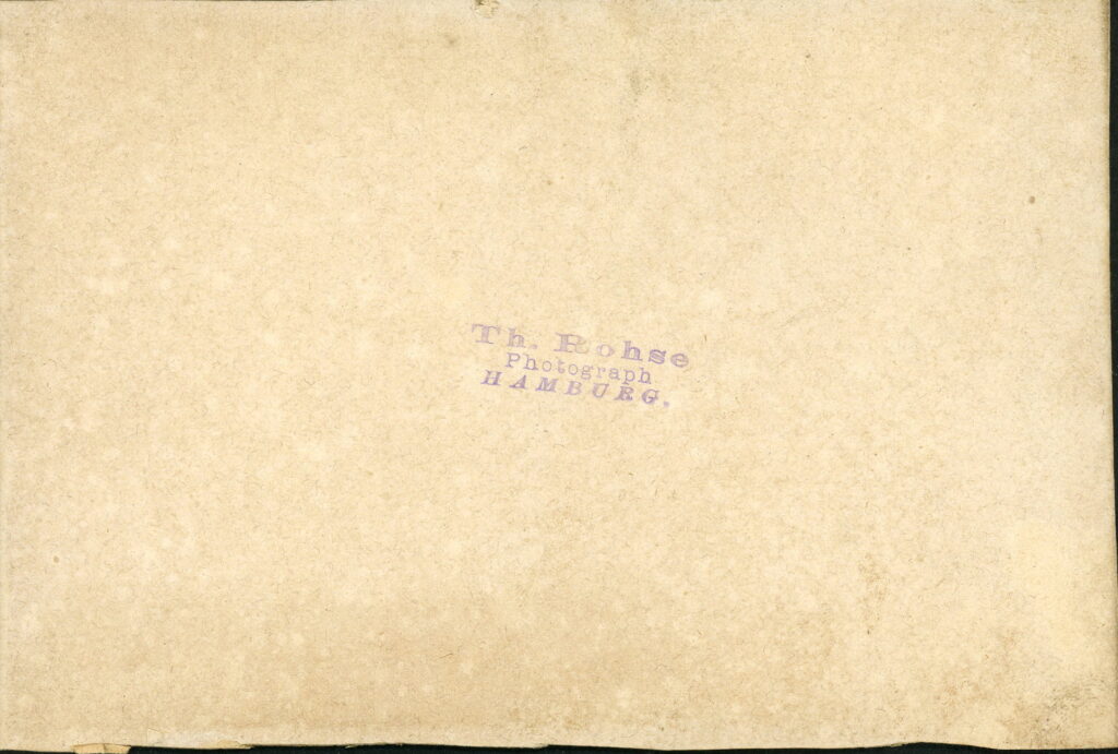 Reverse of a monochrome photographic portrait from between 1865 and the 1920s taken by Th. Rohse, Hamburg