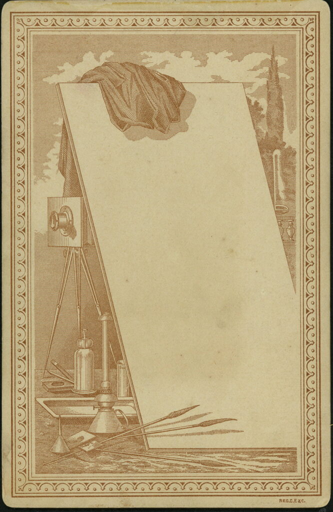 Reverse of a possibly hand-coloured photographic portrait from between 1865 and the 1920s taken by Th. Joop, Wilhelmstraße 15, Bromberg