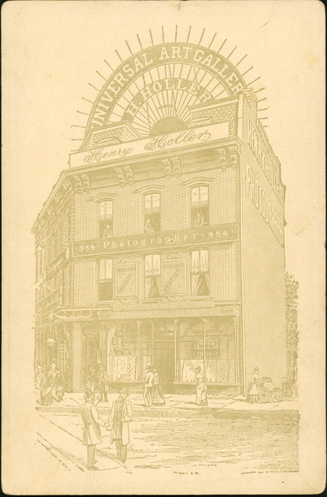Reverse of a monochrome photographic portrait from between 1865 and the 1920s taken by Henry Holler, 984 Broadway, Brooklyn, NY