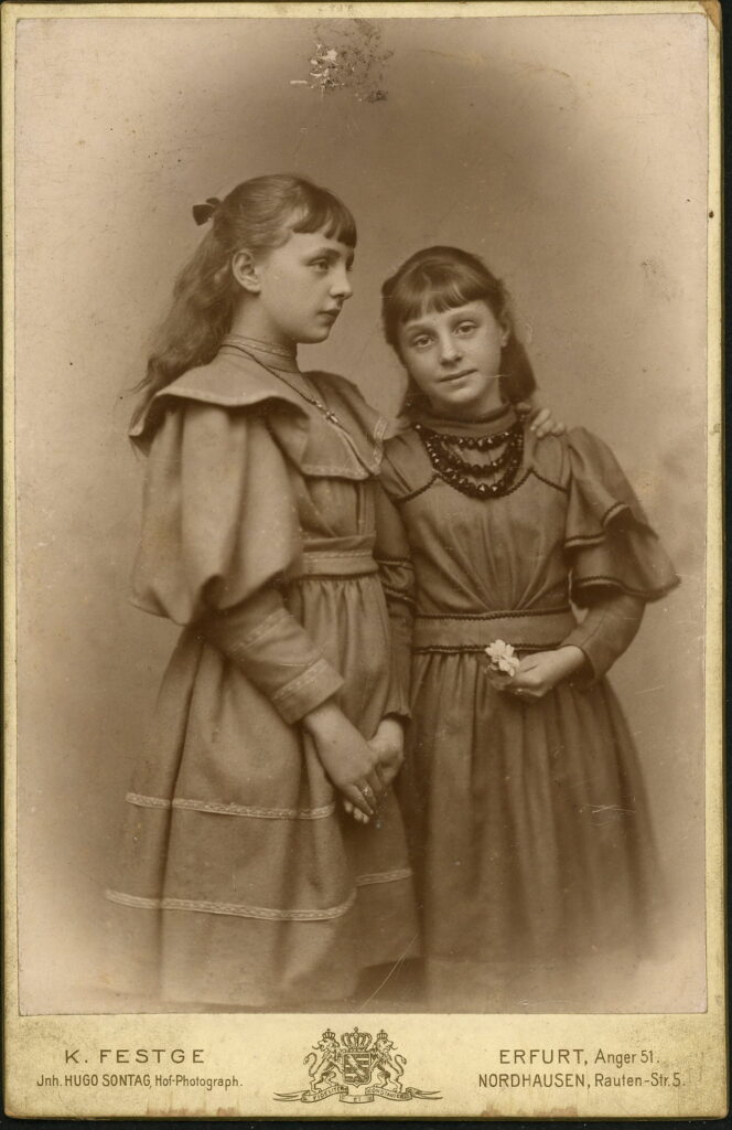 A monochrome photographic portrait from between 1865 and the 1920s taken by K. Festge, inh. Hugo Sontag, Anger 51, Erfurt and Rauten-Straße 5, Nordhausen