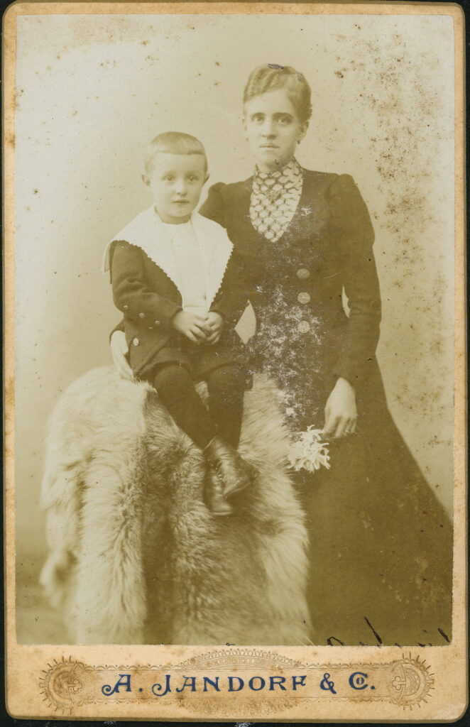 A monochrome photographic portrait from between 1865 and the 1920s taken by A. Jandorf, Leipziger-Straße 64, Berlin, Spittel-Markt 16 / 17, Berlin and Belle-Alliance-Straße 1 & 2, Berlin